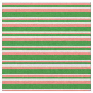 Tissu Lignes de couleur beige, Saumon et vert forêt