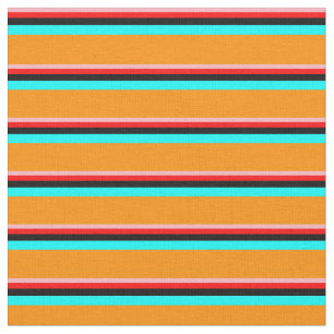 Tissu Lignes de couleur rose clair, rouge, noir, cyan et