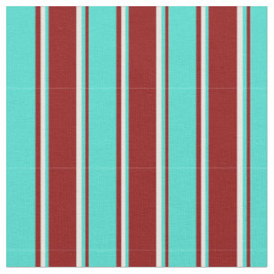 Tissu Lignes de couleur rouge foncé, turquoise et crème