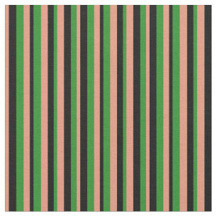 Tissu Lignes de couleur Saumon foncé, noir et vert forêt