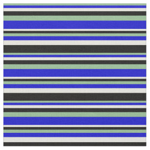 Tissu Lignes de couleur vert, bleu, beige et noir
