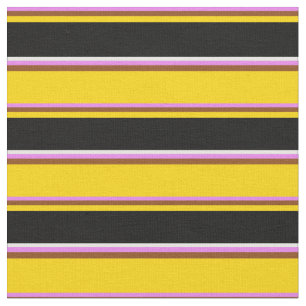 Tissu Lignes de crème violet, Brown, Jaune, Noire & Ment
