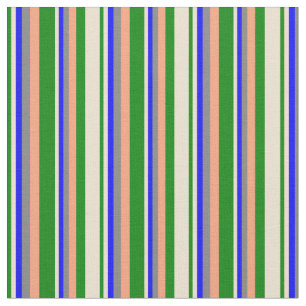 Tissu Lignes de Saumon vert, beige, bleu, gris et clair