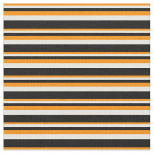 Tissu Lignes orange foncé, blanche et noire