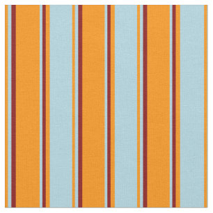 Tissu Lignes orange foncé, bleu clair et marron