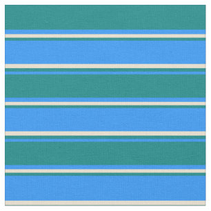 Tissu Lignes/rayures bleu, Turquoise et beige Motif