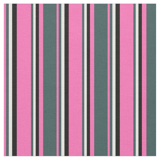 Tissu Lignes roses chaudes, gris ardoise foncée, blanche (Fermer)