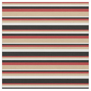 Tissu Lignes rouges, brunes, blanches et noires