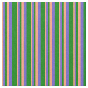 Tissu Lignes Saumons, Bleu Ardoise et Vert