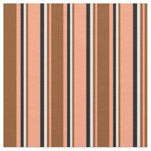 Tissu Lignes Saumons, Brown, blanc et noir