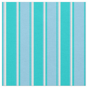 Tissu Lignes turquoise foncée, bleu ciel et blanc