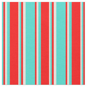 Tissu Lignes turquoise, rouge et beige
