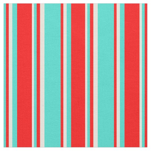 Tissu Lignes turquoise, rouge et beige (Fermer)