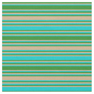 Tissu Lignes vert forêt, Tan et Turquoise foncé