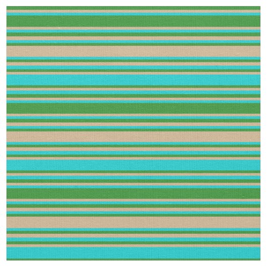 Tissu Lignes vert forêt, Tan et Turquoise foncé (Fermer)