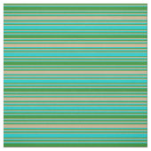 Tissu Lignes vert forêt, Tan et Turquoise foncé (Échantillon)