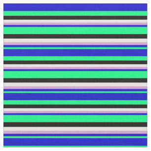 Tissu Lignes vertes, bleues, prunes, blanches et noires