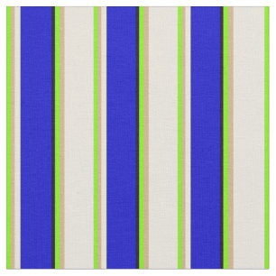 Tissu Lignes vertes, Tan, Beige, Bleu & Noir