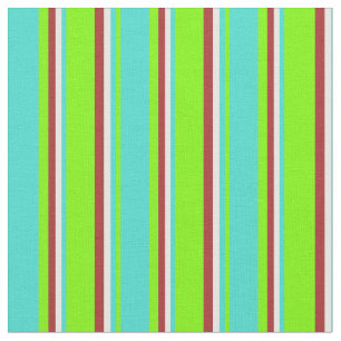 Tissu Lignes vertes, turquoise, blanches et Brown