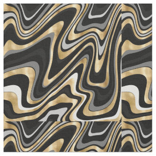 Tissu Lignes Wavy Or Noir Rétro Design moderne