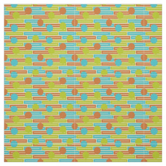 Tissu Lime Green, Cinnamon Brown, Rectangles Turquoise (Échantillon)