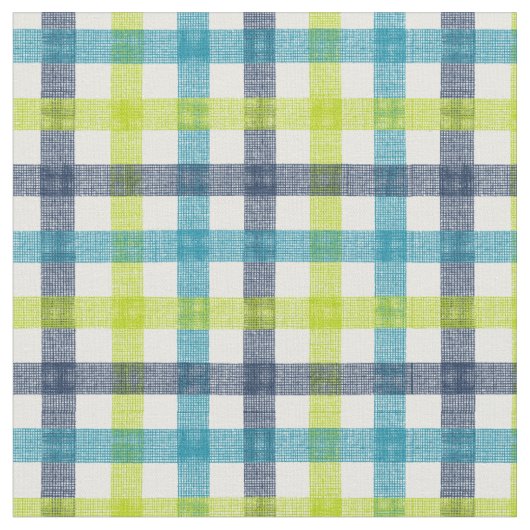 Tissu Lime Green, Navy et bleu turquoise Plaid (Fermer)