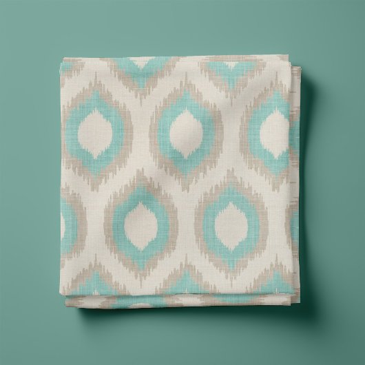 Tissu Lin rustique Beige et Aqua Ikat Imprimer