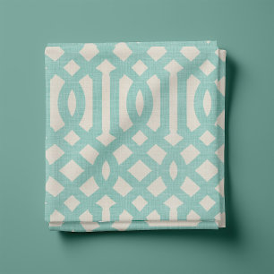 Tissu Lin rustique Beige et Aqua Trellis