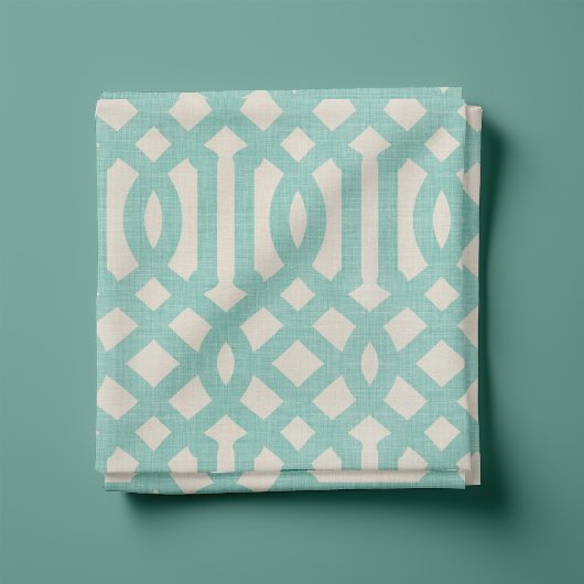 Tissu Lin rustique Beige et Aqua Trellis