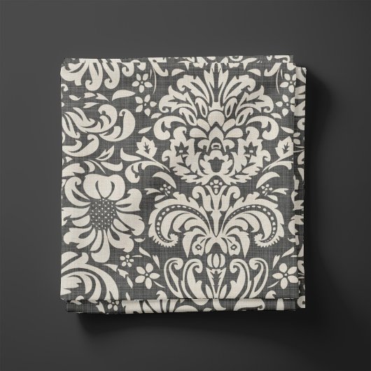 Tissu Lin rustique Beige et gris Floral Damask