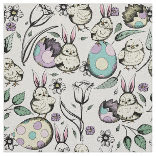 Tissu Linge Bébé Poussins, Oreilles de lapin, Fleurs et