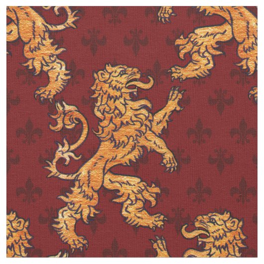 Tissu Lion médiéval Red Fleur de Lis d'or (Fermer)