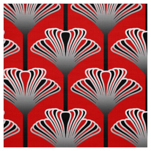 Tissu Lis d'art déco, rouge-foncé et gris/gris (Échantillon)