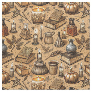 Tissu Livres et bougies vintages Motif (2)