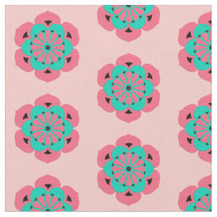 Tissu Lotus Flower Print, Coral rose et Turquoise