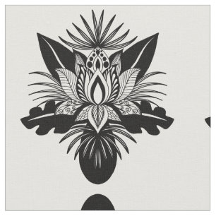 Tissu Lotus Leaf moderne Bohème Noir Blanc Tropical