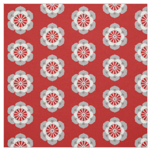 Tissu Lotus Mandala Print, Dark Red, Grey and White