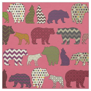 Tissu loup d'ours rose