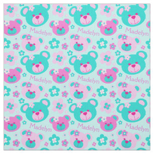 Tissu L'ours de nounours fait face au motif blanc d'aqua