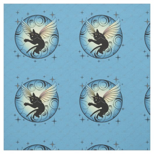 Tissu Lune de chat cosmique et étoiles (Échantillon)