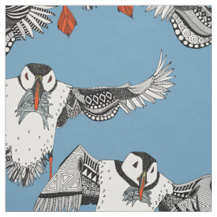 Tissu Macareux atlantiques bleus