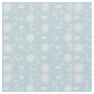 Tissu Magique Lune blanche Soleil Étoiles Bleu motif