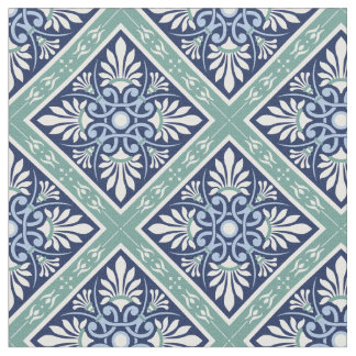 Tissu Magnifique Abstrait marocain - Bleu, Blanc, Vert