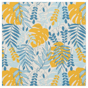 Tissu Magnifique Plante tropical jaune et bleu