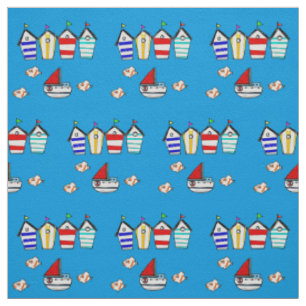 Tissu maison de plage amusante et bateau de mer