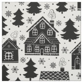Tissu Maisons blanches noires de Noël Pine Trees (Échantillon)