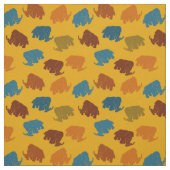 Tissu Mammoths laineux orange, bleu, or, motifs (Échantillon)