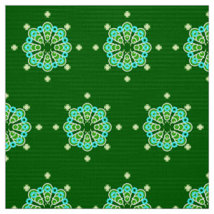 Tissu Mandala, Dark Jade Green et Aqua en huit points