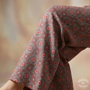Tissu Mandala d'art populaire ethnique bohémien rouge no