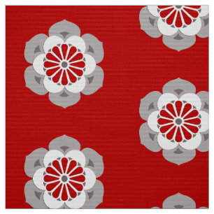Tissu Mandala de fleur de Lotus, rouge foncé, gris et